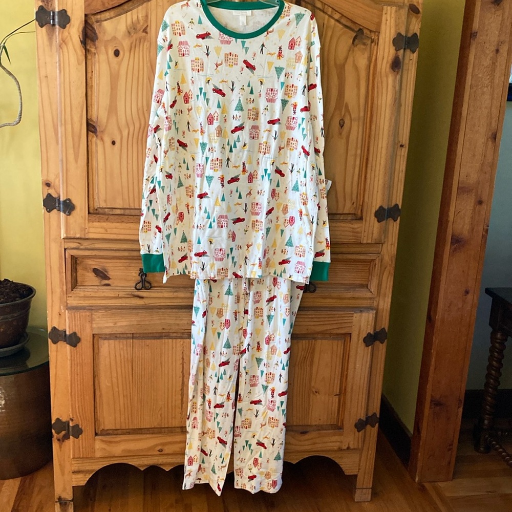 Men LC Lauren Conrad red green Christmas winter 2 piece pajamas set size XL NWT